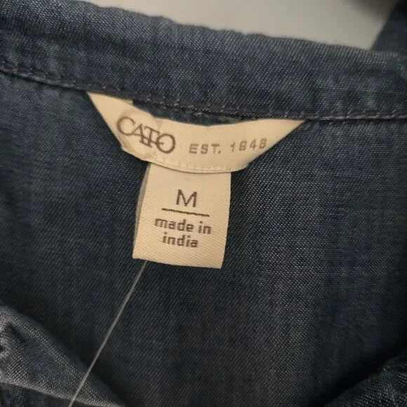 NWT Cato Midi Dress with Belt & Pockets Size M Tiered Skirt chambray-denim-look - Picture 3 of 10